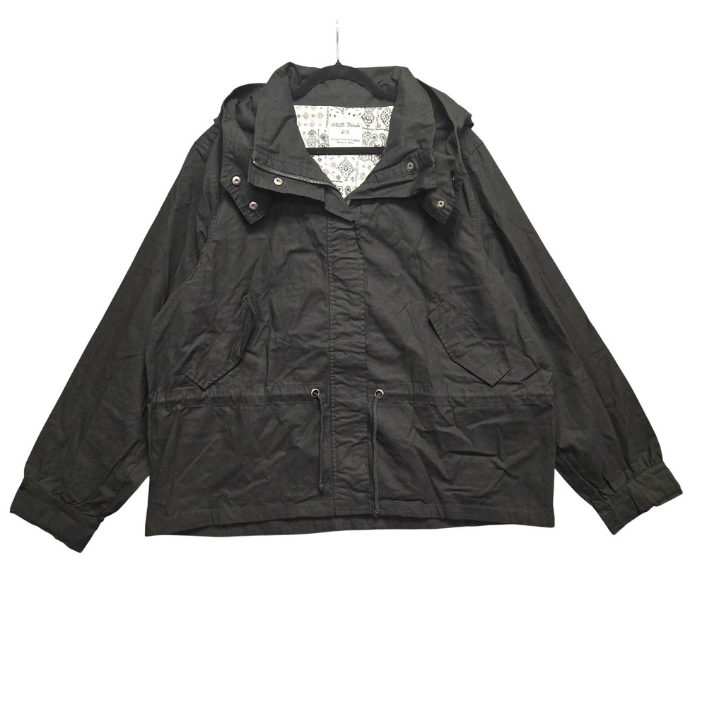 White Birch Utility Jacket Womens 2X‎ Black Hooded Cotton Bandana Lining Cargo